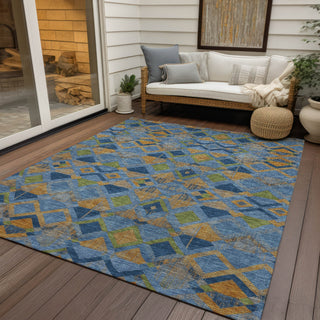Piper Looms Chantille Geometric ACN1308 Denim Machine Washable Area Rug Outdoor Lifestyle Image Feature