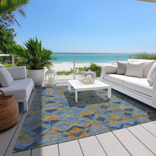 Piper Looms Chantille Geometric ACN1308 Denim Machine Washable Area Rug Outdoor Lifestyle Image Feature
