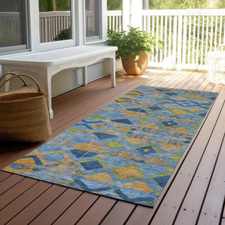Piper Looms Chantille Geometric ACN1308 Denim Machine Washable Area Rug Runner Outdoor Lifestyle Image Feature