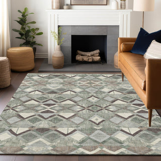 Piper Looms Chantille Geometric ACN1310 Sage Machine Washable Area Rug Lifestyle Image Feature