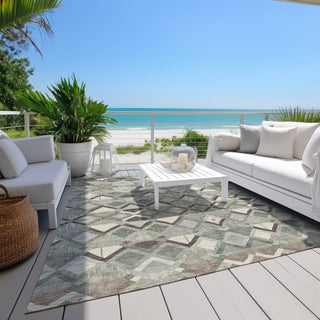 Piper Looms Chantille Geometric ACN1310 Sage Machine Washable Area Rug Outdoor Lifestyle Image Feature