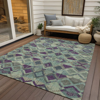 Piper Looms Chantille Geometric ACN1311 Seafoam Machine Washable Area Rug Outdoor Lifestyle Image Feature