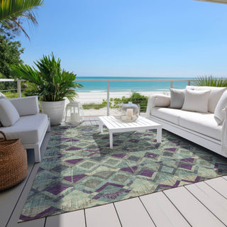 Piper Looms Chantille Geometric ACN1311 Seafoam Machine Washable Area Rug Outdoor Lifestyle Image Feature