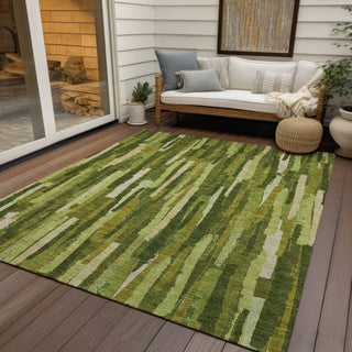 Piper Looms Chantille Stripes ACN1315 Green Machine Washable Area Rug Outdoor Lifestyle Image Feature