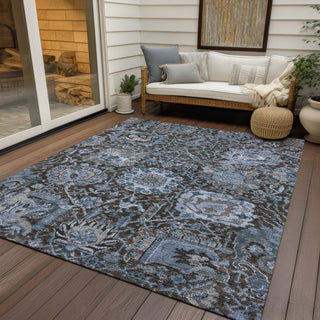 Piper Looms Chantille Damask ACN1320 Denim Machine Washable Area Rug Outdoor Lifestyle Image Feature