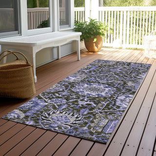 Piper Looms Chantille Damask ACN1323 Purple Machine Washable Area Rug Runner Outdoor Lifestyle Image Feature