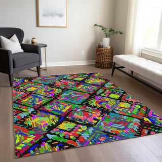 Piper Looms Chantille Diamonds ACN1327 Black Machine Washable Area Rug Lifestyle Image Feature