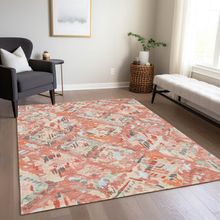 Piper Looms Chantille Diamonds ACN1328 Coral Machine Washable Area Rug Lifestyle Image Feature