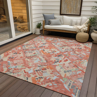 Piper Looms Chantille Diamonds ACN1328 Coral Machine Washable Area Rug Outdoor Lifestyle Image Feature