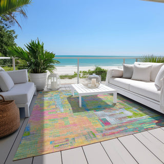 Piper Looms Chantille Blocks ACN1342 Pink Machine Washable Area Rug Outdoor Lifestyle Image Feature