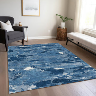 Piper Looms Chantille Abstract ACN1349 Navy Machine Washable Area Rug Lifestyle Image Feature