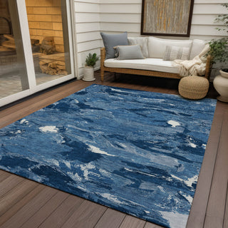 Piper Looms Chantille Abstract ACN1349 Navy Machine Washable Area Rug Outdoor Lifestyle Image Feature