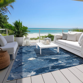 Piper Looms Chantille Abstract ACN1349 Navy Machine Washable Area Rug Outdoor Lifestyle Image Feature