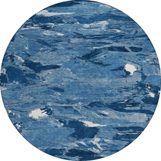 Piper Looms Chantille Abstract ACN1349 Navy Machine Washable Area Rug Round Main Image