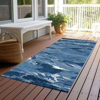 Piper Looms Chantille Abstract ACN1349 Navy Machine Washable Area Rug Runner Outdoor Lifestyle Image Feature