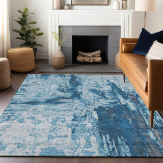 Piper Looms Chantille Abstract ACN1350 Denim Machine Washable Area Rug Lifestyle Image Feature