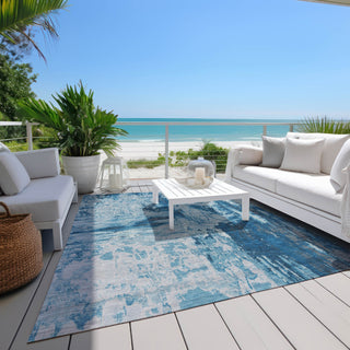 Piper Looms Chantille Abstract ACN1350 Denim Machine Washable Area Rug Outdoor Lifestyle Image Feature