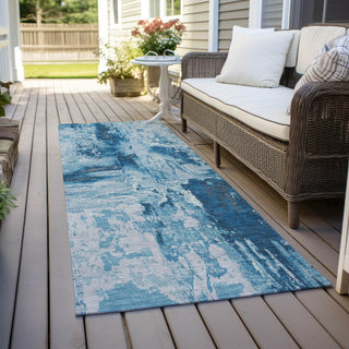 Piper Looms Chantille Abstract ACN1350 Denim Machine Washable Area Rug Runner Outdoor Lifestyle Image Feature