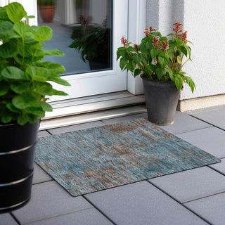 Piper Looms Chantille Modern ACN1362 Teal Machine Washable Area Rug Scatter Outdoor Lifestyle Image Feature