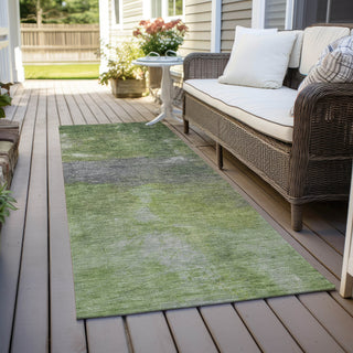 Piper Looms Chantille Modern ACN1365 Green Machine Washable Area Rug Runner Outdoor Lifestyle Image Feature