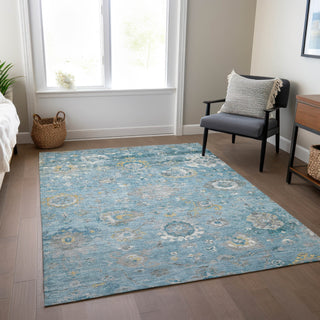 Piper Looms Chantille Formal ACN1373 Teal Machine Washable Area Rug Lifestyle Image Feature