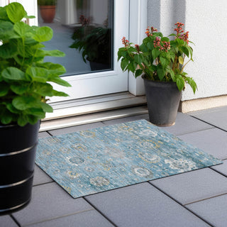 Piper Looms Chantille Formal ACN1373 Teal Machine Washable Area Rug Scatter Outdoor Lifestyle Image Feature