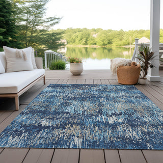 Piper Looms Chantille Stripes ACN1380 Navy Machine Washable Area Rug Outdoor Lifestyle Image Feature