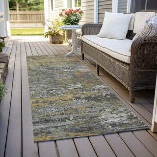 Piper Looms Chantille Modern ACN1395 Gold Machine Washable Area Rug Runner Outdoor Lifestyle Image Feature