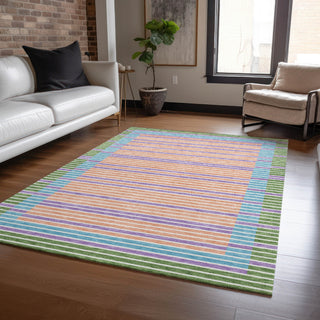 Piper Looms Chantille Stripes ACN1403 Lime Machine Washable Area Rug Lifestyle Image Feature