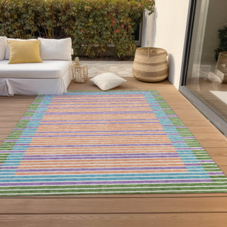 Piper Looms Chantille Stripes ACN1403 Lime Machine Washable Area Rug Outdoor Lifestyle Image Feature