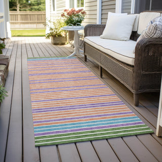 Piper Looms Chantille Stripes ACN1403 Lime Machine Washable Area Rug Runner Outdoor Lifestyle Image Feature
