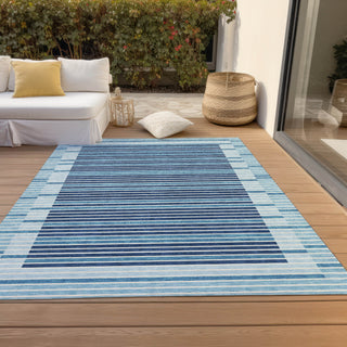 Piper Looms Chantille Stripes ACN1407 Sky Machine Washable Area Rug Outdoor Lifestyle Image Feature