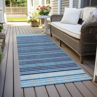 Piper Looms Chantille Stripes ACN1407 Sky Machine Washable Area Rug Runner Outdoor Lifestyle Image Feature
