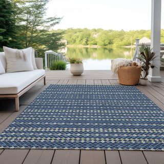 Piper Looms Chantille Stripes ACN1414 Navy Machine Washable Area Rug Outdoor Lifestyle Image Feature