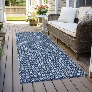 Piper Looms Chantille Lattice ACN1430 Blue Machine Washable Area Rug Runner Outdoor Lifestyle Image Feature