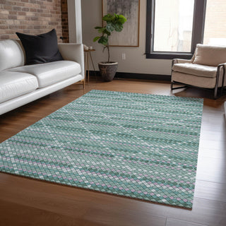 Piper Looms Chantille Lattice ACN1440 Teal Machine Washable Area Rug Lifestyle Image Feature