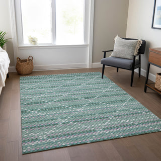 Piper Looms Chantille Lattice ACN1440 Teal Machine Washable Area Rug Lifestyle Image Feature