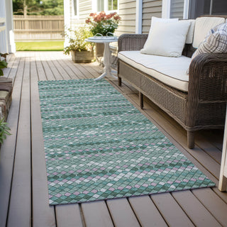 Piper Looms Chantille Lattice ACN1440 Teal Machine Washable Area Rug Runner Outdoor Lifestyle Image Feature
