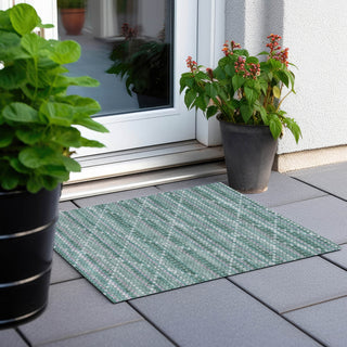 Piper Looms Chantille Lattice ACN1440 Teal Machine Washable Area Rug Scatter Outdoor Lifestyle Image Feature