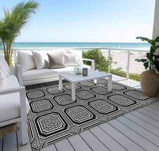 Piper Looms Chantille Geometric ACN1452 Black Machine Washable Area Rug Outdoor Lifestyle Image Feature