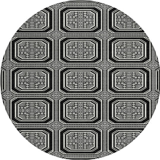 Piper Looms Chantille Geometric ACN1452 Black Machine Washable Area Rug Round Main Image