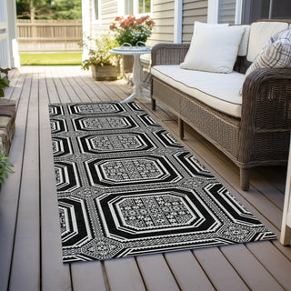 Piper Looms Chantille Geometric ACN1452 Black Machine Washable Area Rug Runner Outdoor Lifestyle Image Feature