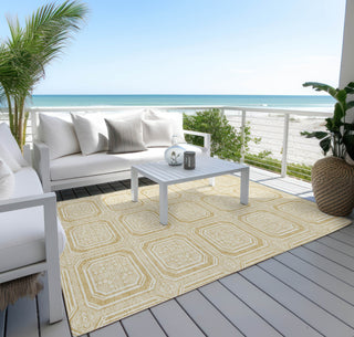 Piper Looms Chantille Geometric ACN1455 Gold Machine Washable Area Rug Outdoor Lifestyle Image Feature