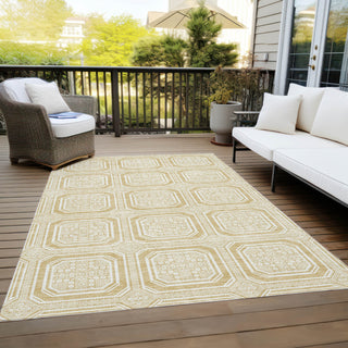 Piper Looms Chantille Geometric ACN1455 Gold Machine Washable Area Rug Outdoor Lifestyle Image Feature