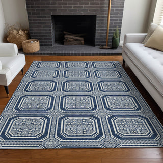 Piper Looms Chantille Geometric ACN1459 Navy Machine Washable Area Rug Lifestyle Image Feature