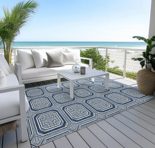 Piper Looms Chantille Geometric ACN1459 Navy Machine Washable Area Rug Outdoor Lifestyle Image Feature