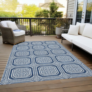 Piper Looms Chantille Geometric ACN1459 Navy Machine Washable Area Rug Outdoor Lifestyle Image Feature
