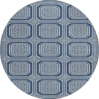 Piper Looms Chantille Geometric ACN1459 Navy Machine Washable Area Rug Round Main Image