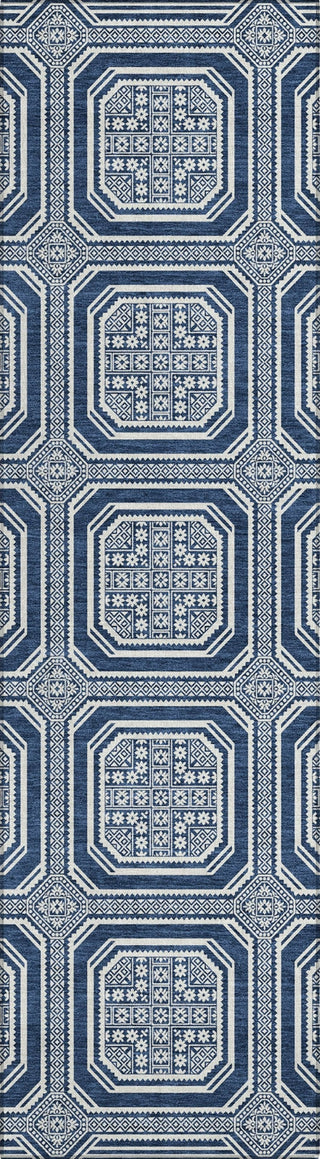 Piper Looms Chantille Geometric ACN1459 Navy Machine Washable Area Rug Runner Main Image