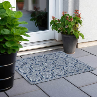 Piper Looms Chantille Geometric ACN1459 Navy Machine Washable Area Rug Scatter Outdoor Lifestyle Image Feature
